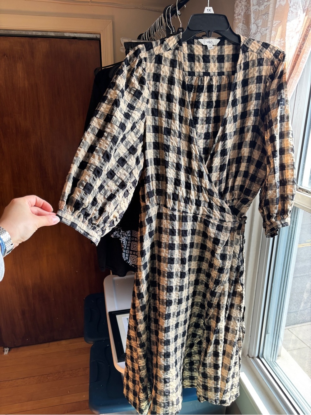 EUC M&S Gingham Seersucker Pure Cotton Checked Midi Wrap Dress | Women’s Plus 20